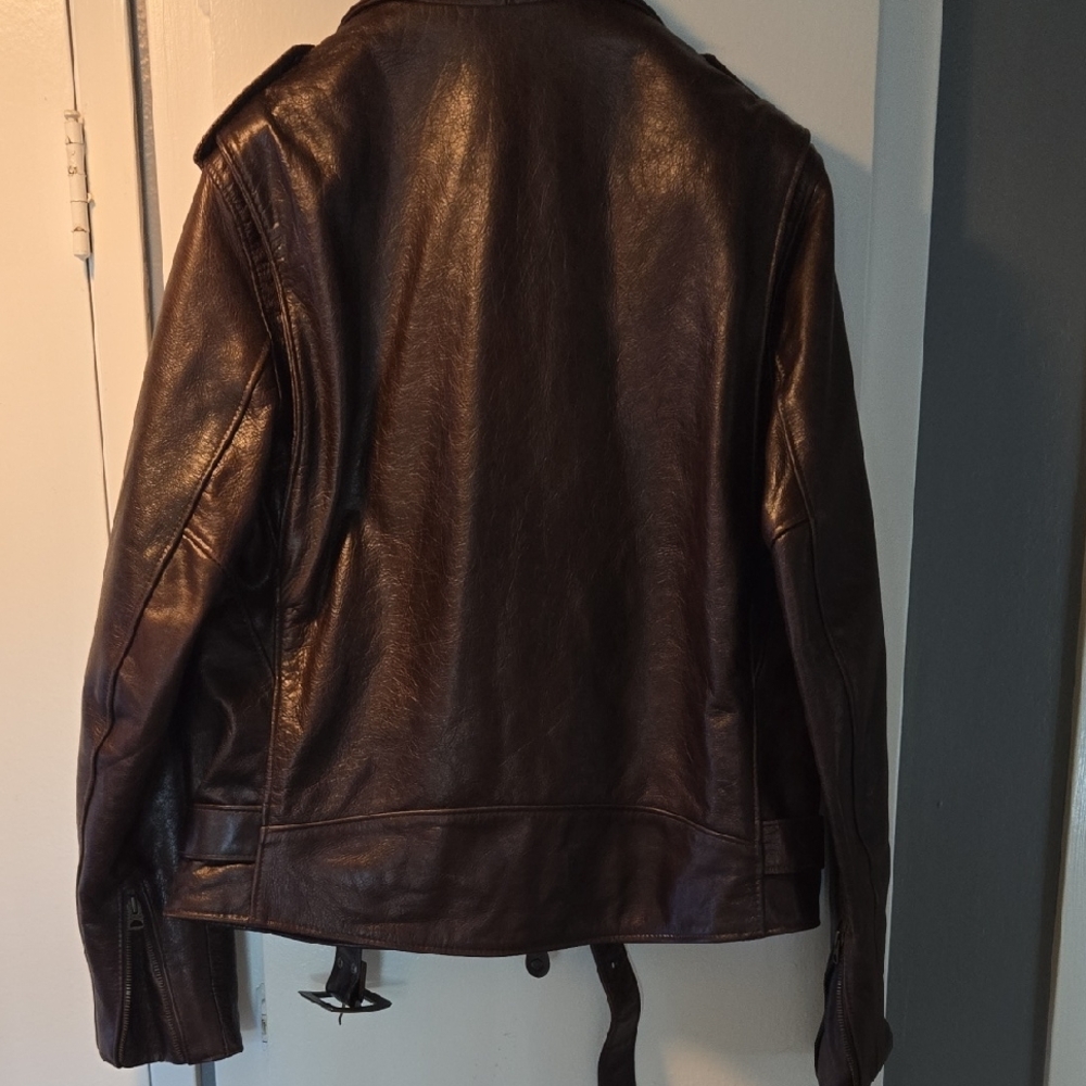 Schott Dark Brown Leather Biker Jacket - Picture 4 of 5